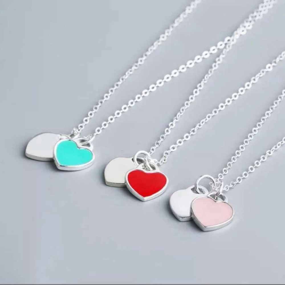 Double Heart Tag Pendant(Green, Blue, Red and Pink Available)